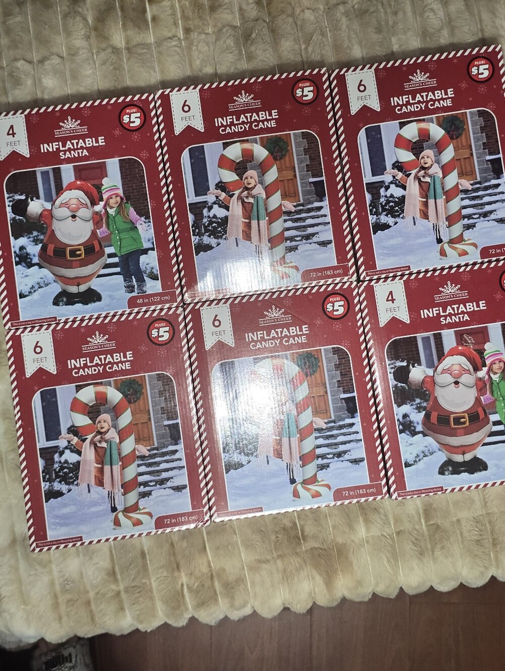 Holiday Inflatable Candy Cane and Santa Decorations - Red & White Bundle Of 6